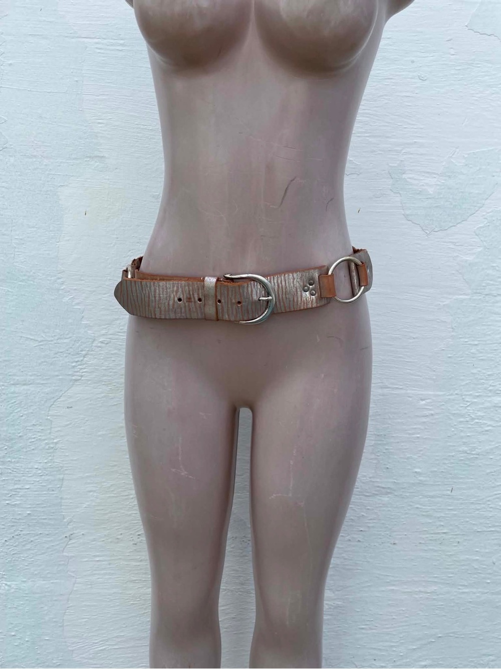 Cache Brown Textured Leather Belt with Silver Rings